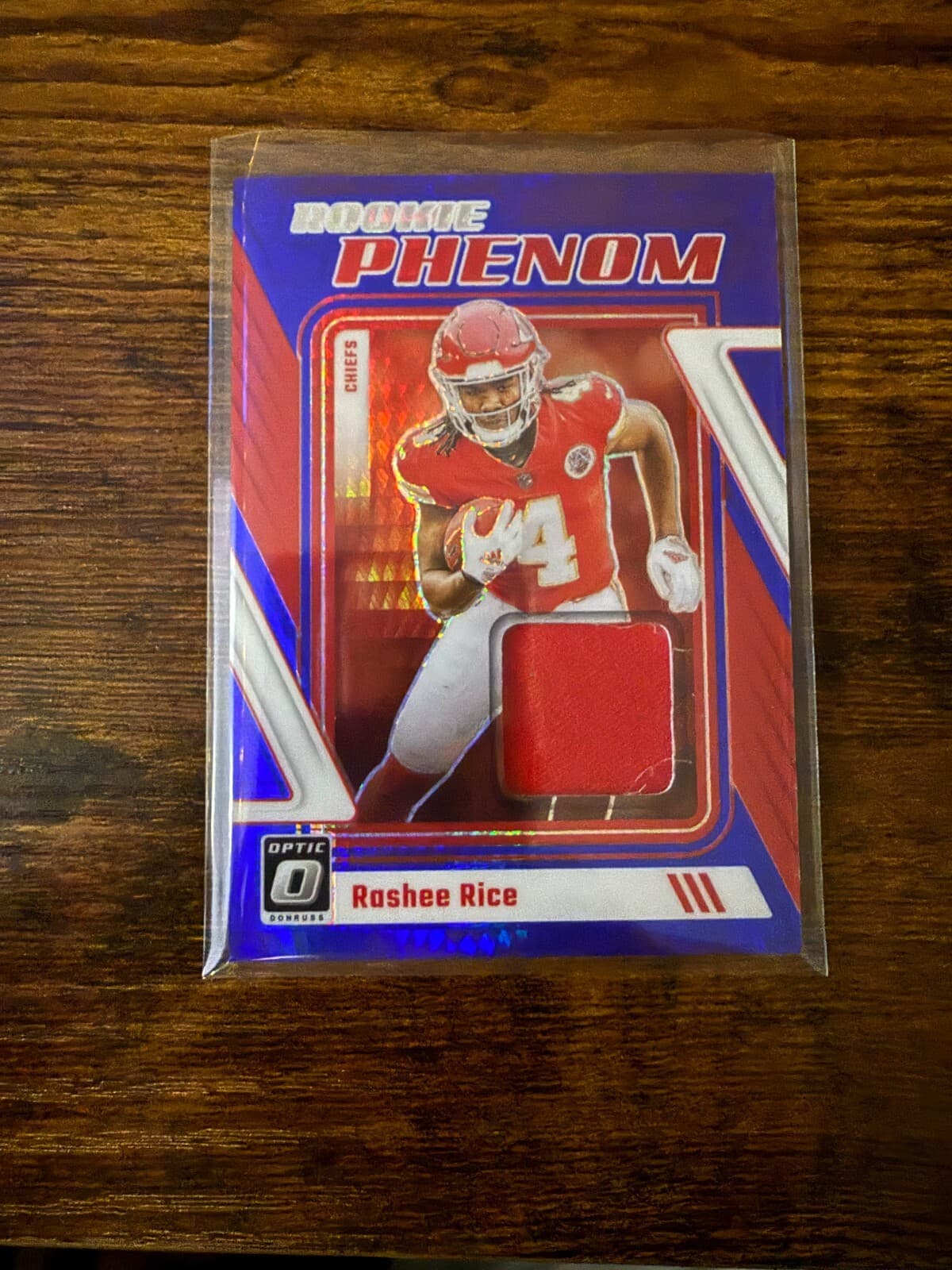 Rashee Rice 2023 Donruss Optic Rookie Phenom Relic Blue Hyper Kansas City Chiefs