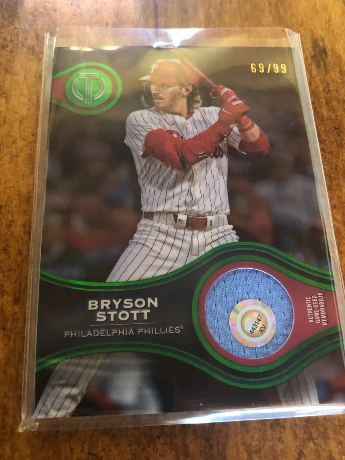 2025 Topps Bryson Stott Green Stamp Of Approval Relic /99 #SOA-BS