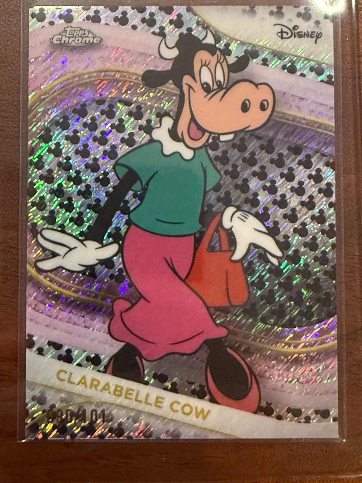2025 Topps Chrome Disney Clarabelle Cow /101 Mickey Mouse B&amp;W Shimmer Refractor