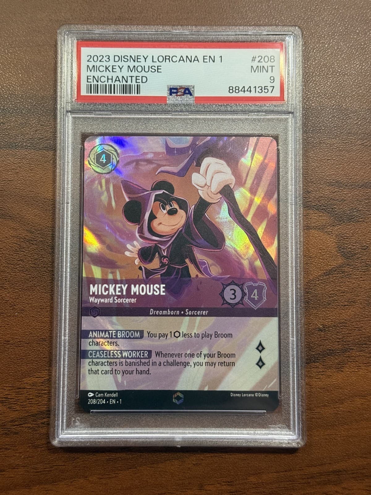 PSA 9 Mickey Mouse - Wayward Sorcerer #208 Lorcana First Chapter NM