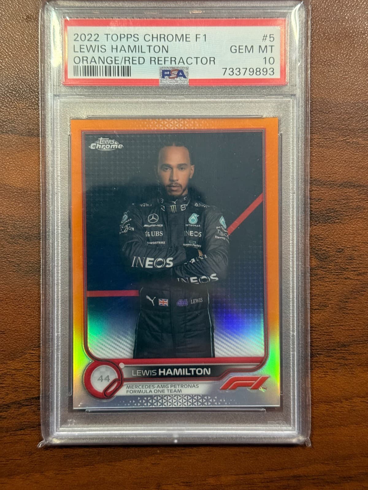 2022 Topps Chrome F1 #5 Lewis Hamilton Orange / Red Refractor Portrait PSA 10