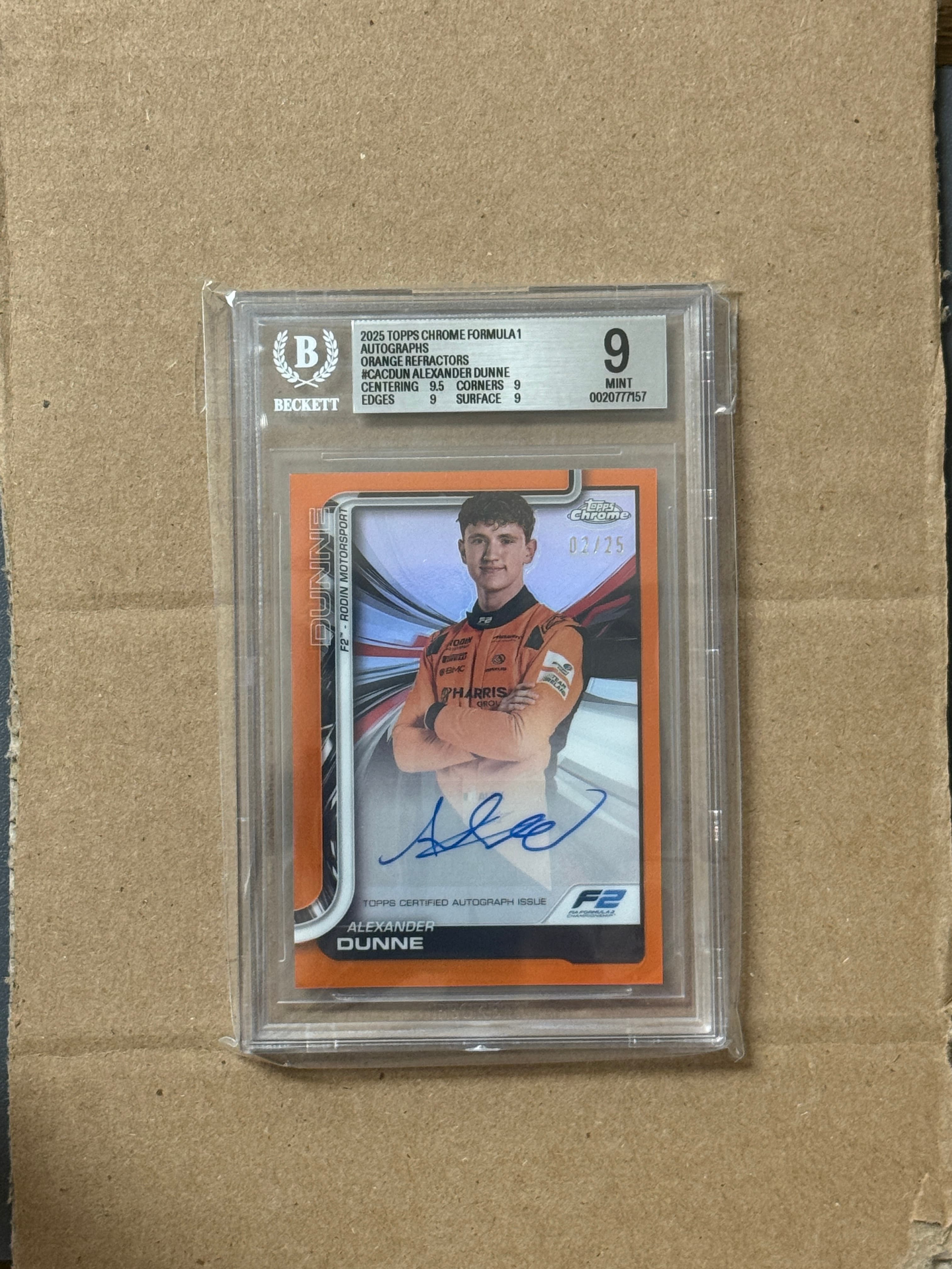 2025 Topps Chrome F1 Alexander Dunne Auto #CAC-DUN /25 BGS 9