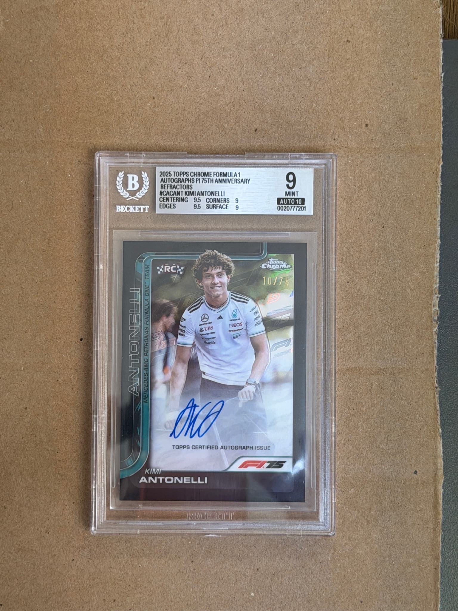 2025 Topps Chrome Formula 1 Kimi Antonelli Auto RC #CAC-ANT /75 BGS 9