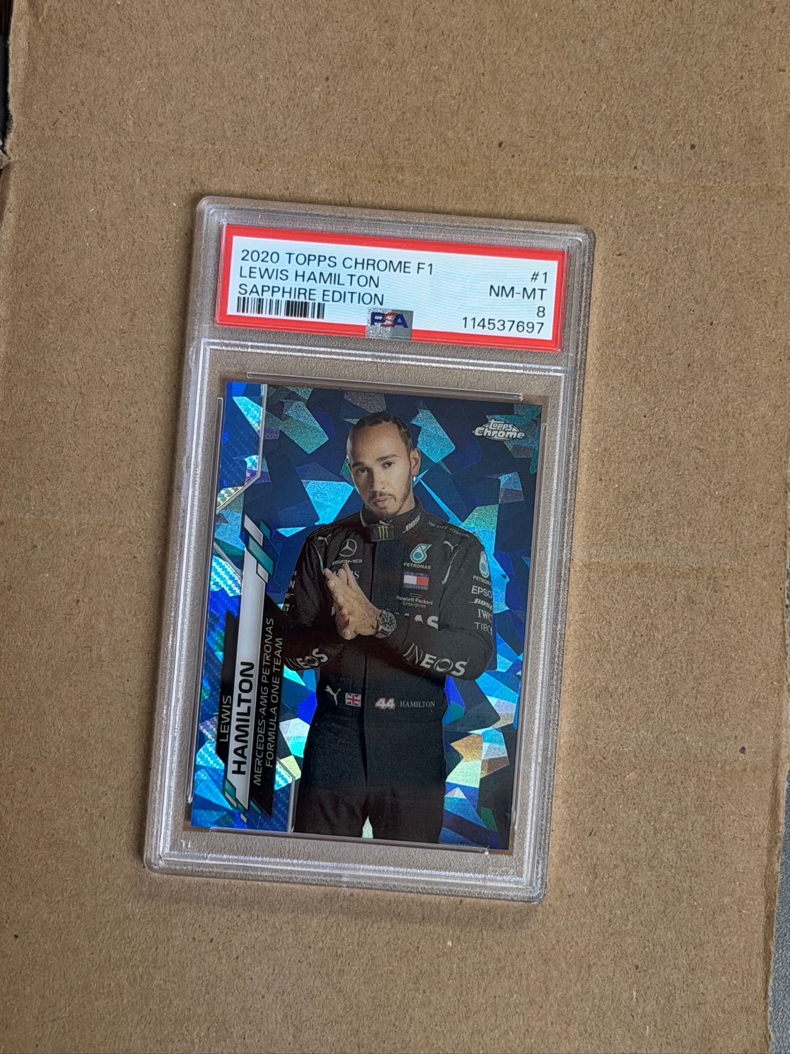 2020 Topps Chrome Sapphire Lewis Hamilton #1 PSA 8