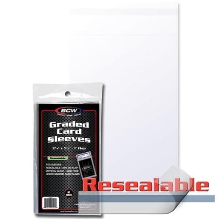 100 BCW RESEALABLE GRADED Baseball CARD Poly SLEEVES 3 3/4 x 5 1/2