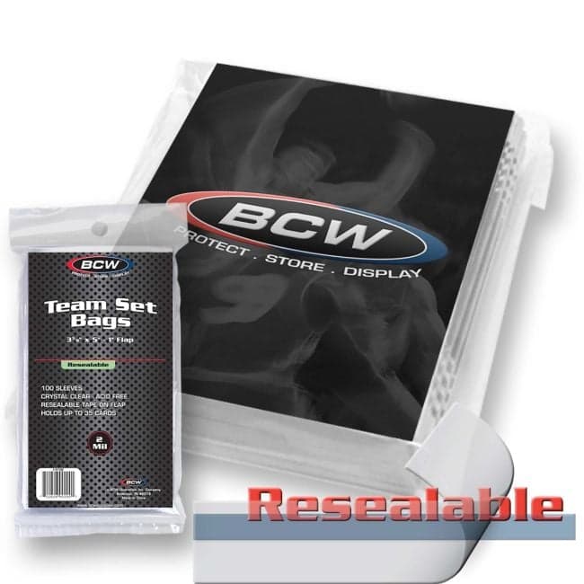 100 BCW RESEALABLE TEAM SET BAGS Card Sleeve Holders