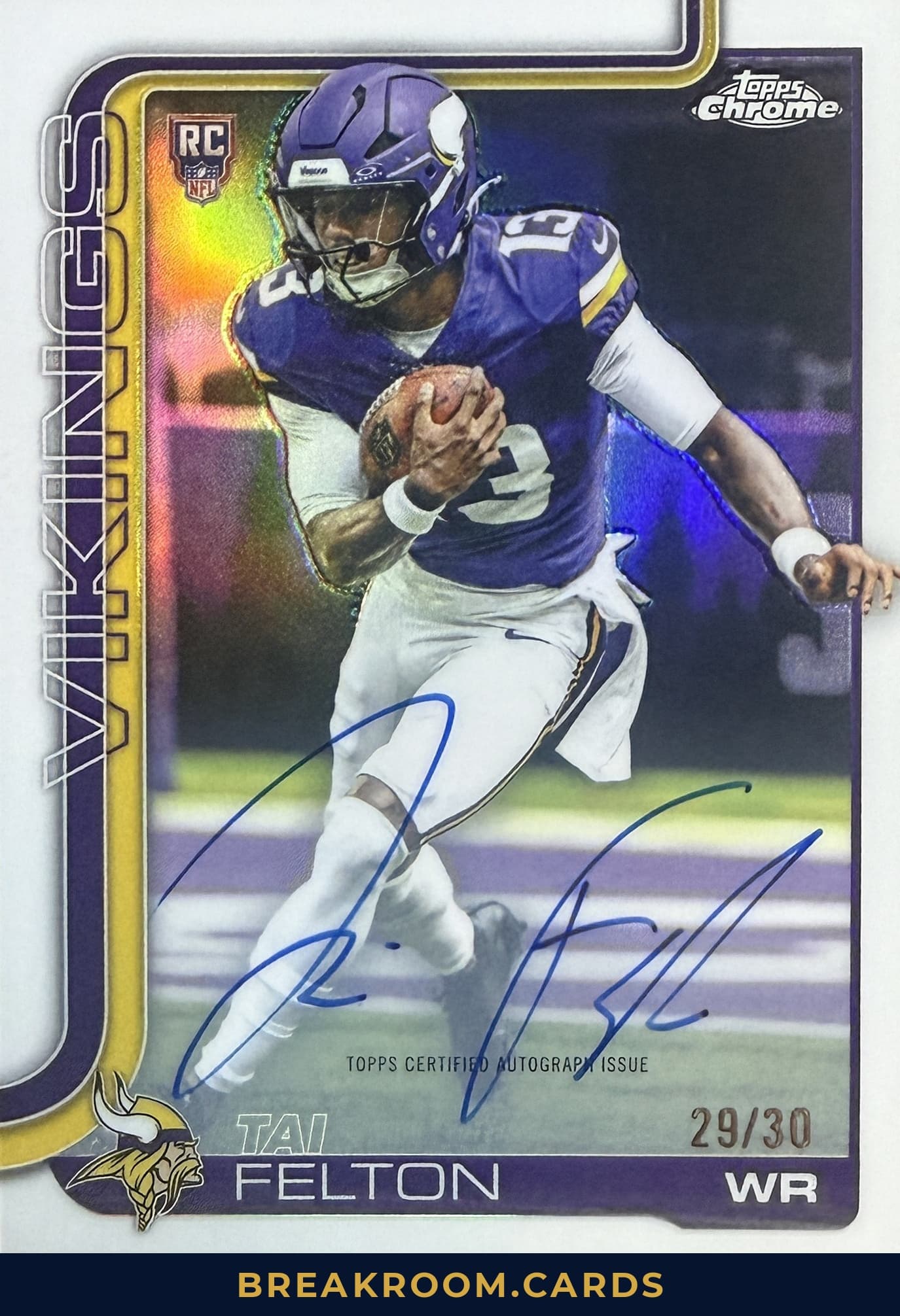 2025 Topps Chrome Football Tai Felton Auto RC #RA-TF /30