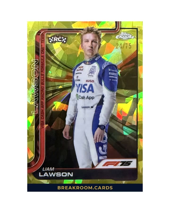 2025 Topps Chrome Sapphire Liam Lawson Yellow RC #14 /75