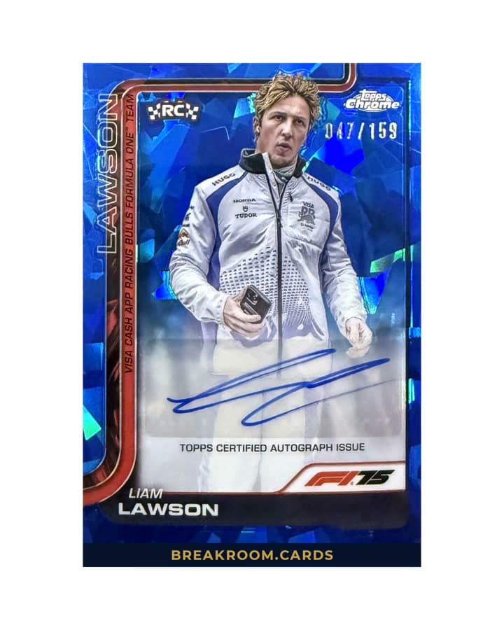 2025 Topps Chrome Sapphire Liam Lawson Blue Refractor Auto RC #CAP-LAW /159